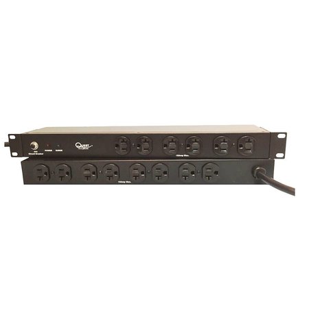 QUEST MFG Horizontal Rack Mount Surge Strip, 14 Outlets, 120V/20A, 1U, 19", Black HPS-E14